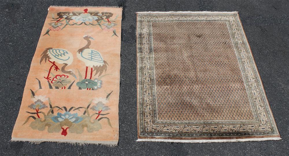 Appraisal: CHINESE WOOL RUNNER WITH BIRDS TOGETHER WITH AN ORIENTAL WOOL