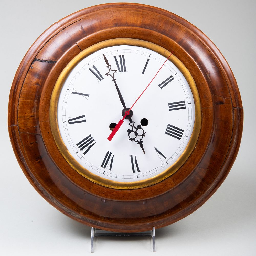 Appraisal: Louis-Philippe Tin-Mounted Mahogany Wall Clock With replaced modern quartz movement