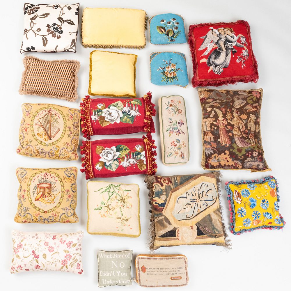 Appraisal: Group of Needlework Pillows The largest x in Condition Together