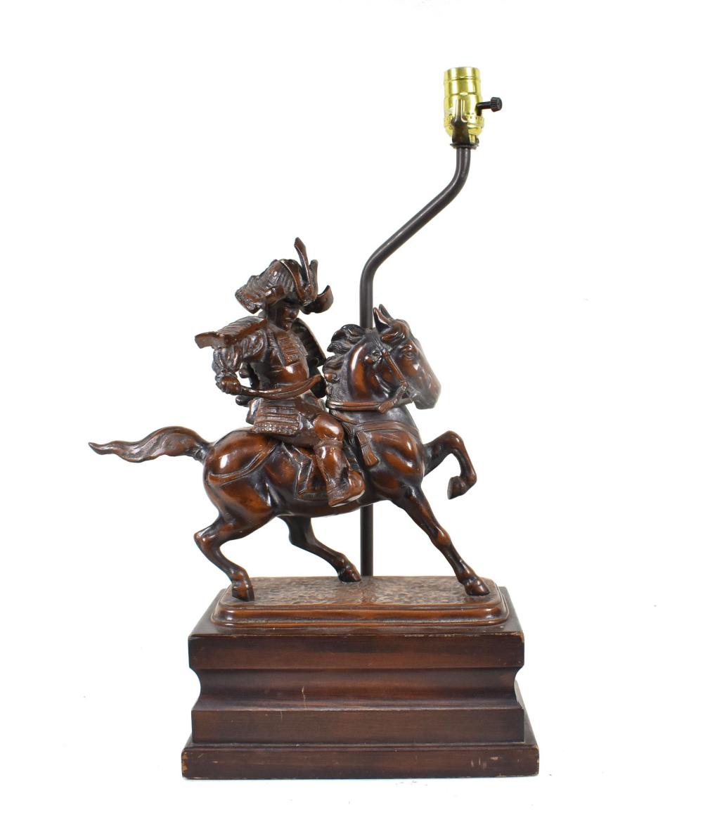 Appraisal: JAPANESE PATINATED BRONZE SAMAURAI FIGURAL LAMP Depicting a Samurai in