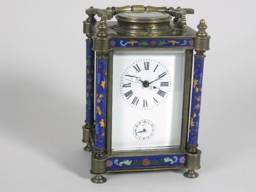 Appraisal: A large cloisonne and brass Carriage Clock with repeat alarm