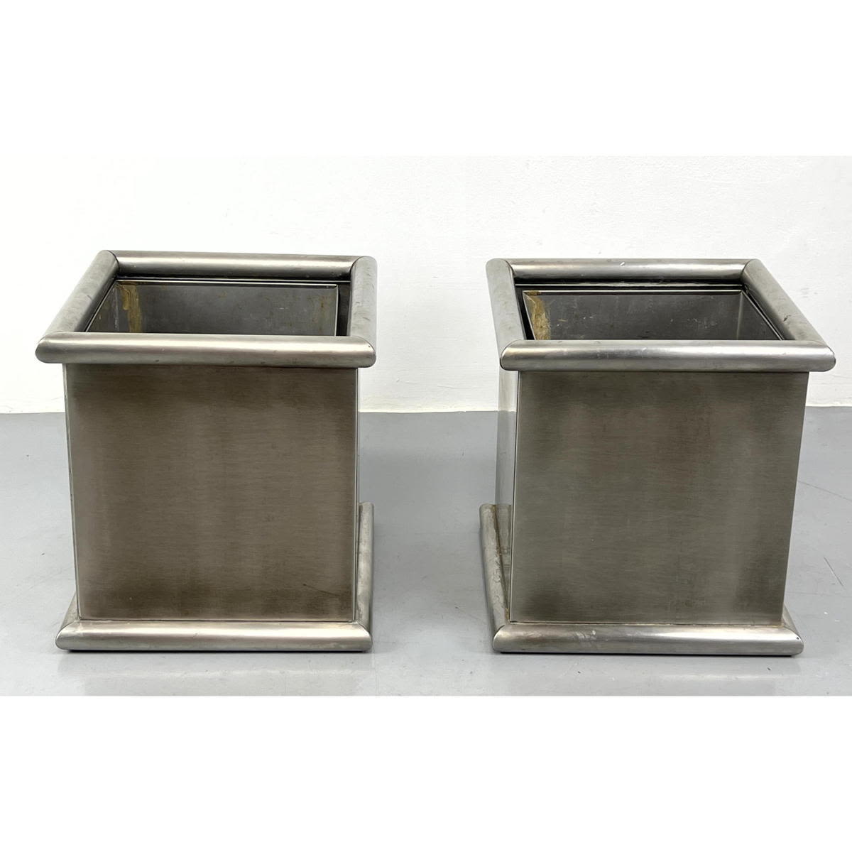 Appraisal: Pair Stainless Steel Box Planters Dimensions H inches W inches