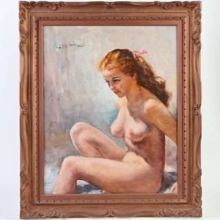 Appraisal: Fried Pal Nina full nude oil on canvas signed Fried