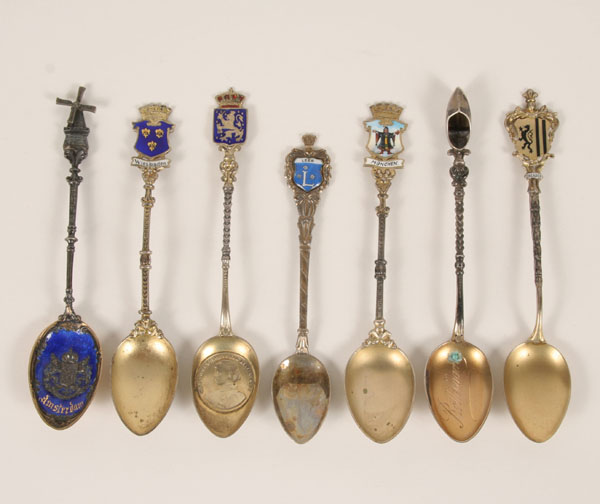 Appraisal: Seven German and Dutch silver enameled souvenir spoons German cities