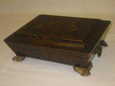 Appraisal: A REGENCY CHINOISERIE WORK BOX of sarcophagus form gilded and