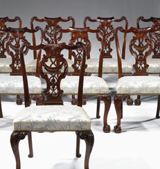 Appraisal: Set of eight George II style mahogany dining chairs Each