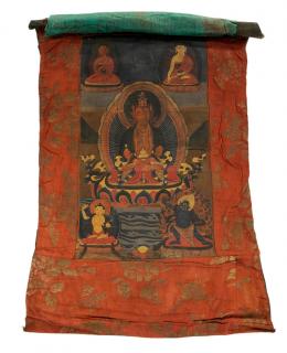 Appraisal: Painted Thanka on Buddha Tibet early th century cotton cloth