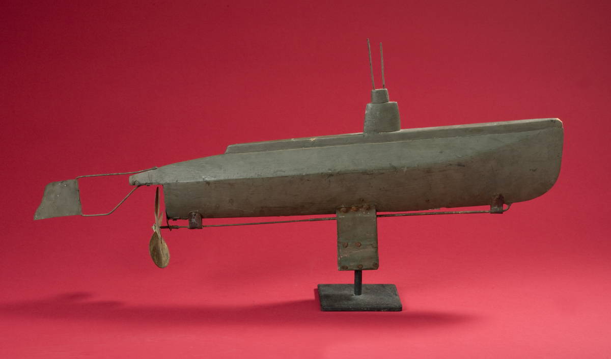 Appraisal: CARVED WOOD COPPER AND SHEET IRON MODEL OF A SUBMARINE