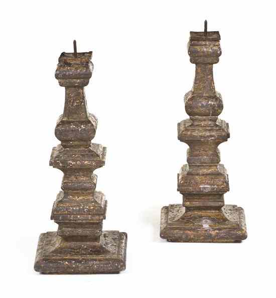 Appraisal: A Pair of Italian Silvered Pricket Sticks each of squared