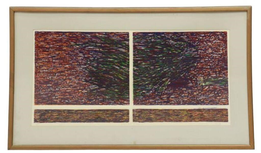 Appraisal: Framed color woodcut on paper Flow and Grace signed lower