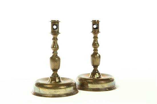 Appraisal: PAIR OF BRASS CANDLESTICKS European th century Domed bases baluster