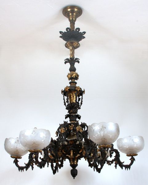 Appraisal: th Century rare and important bronze gas chandelier having an