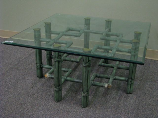 Appraisal: Three McGuire of San Francisco rattan glass top tables including