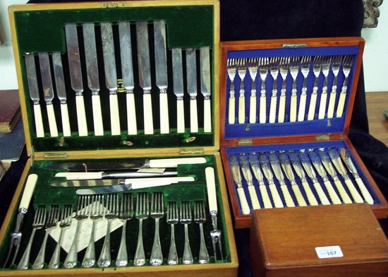 Appraisal: Two Victorian canteens of cutlery together with a small mahogany