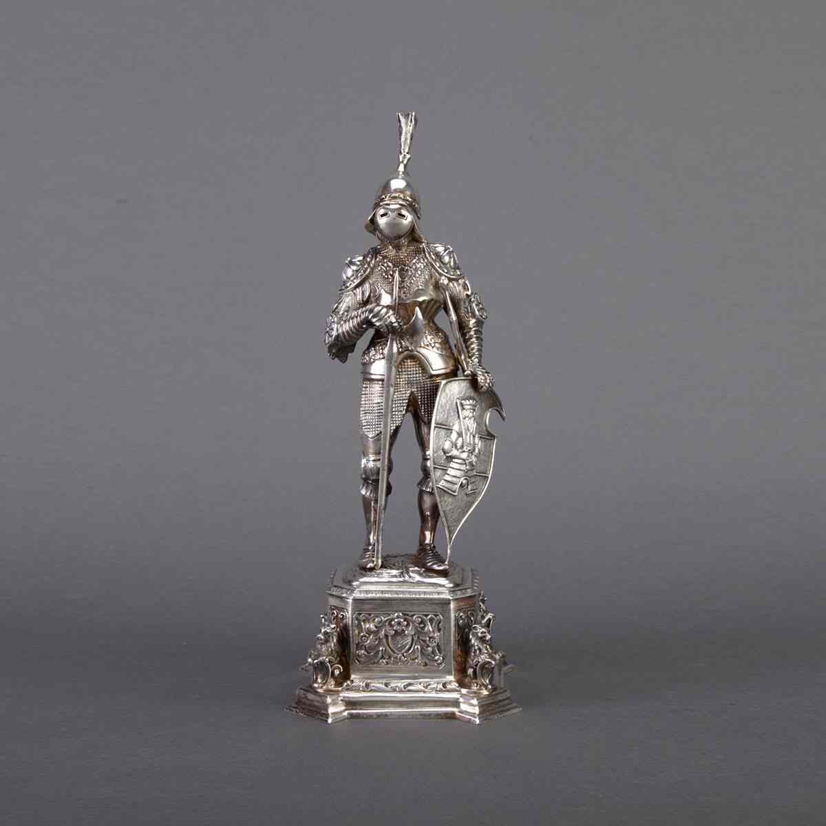 Appraisal: German Silver and Carved Ivory Figure of a Medieval Knight