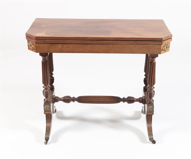 Appraisal: CLASSICAL GILT-BRONZE-MOUNTED CARVED MAHOGANY CARD TABLE BOSTON ATTRIBUTED TO THOMAS