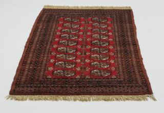 Appraisal: Hand knotted Boukhara wool rug ' x ' Hand-knotted Boukhara