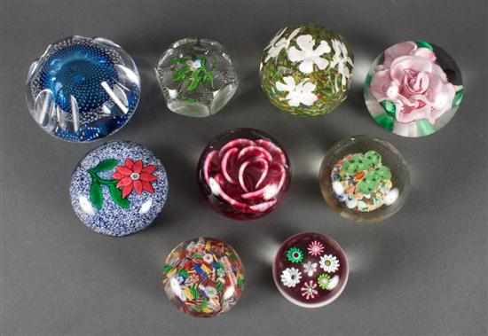 Appraisal: Nine assorted Continental glass paperweights Estimate - No condition report