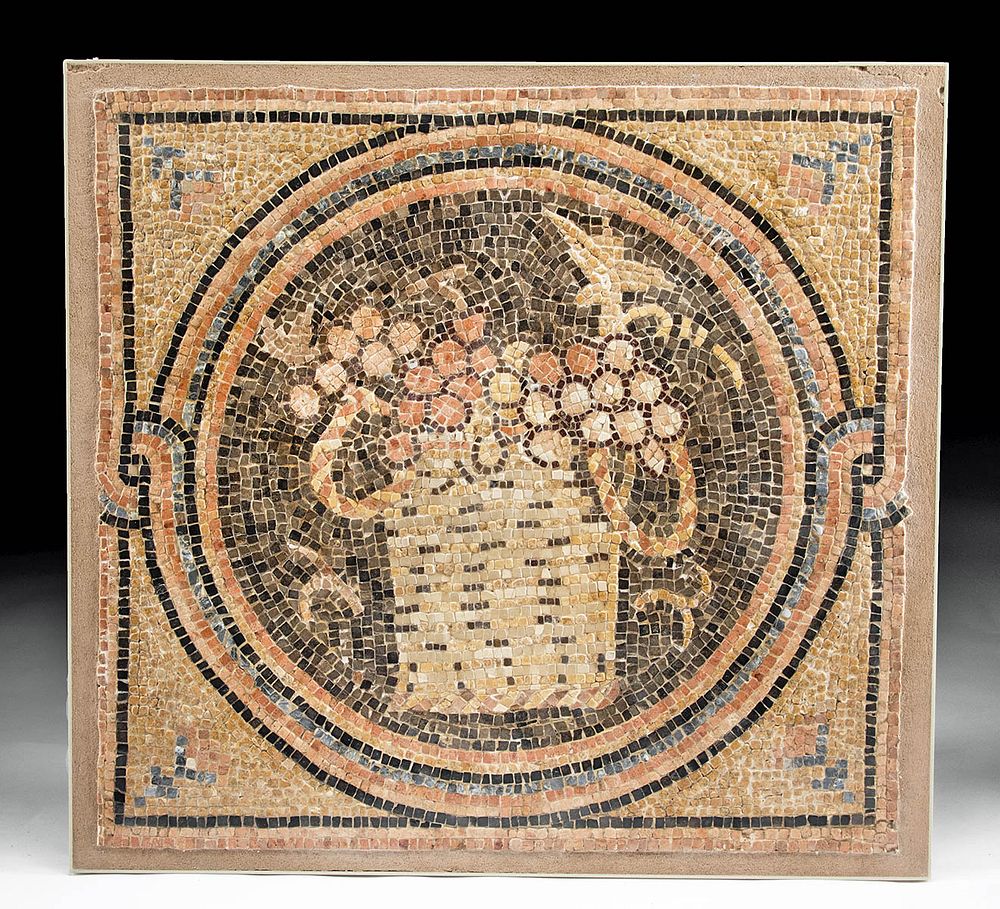 Appraisal: Roman Stone Mosaic with Basket of Grapes - Art Loss