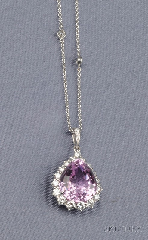 Appraisal: Platinum Kunzite and Diamond Pendant retailed by Shreve Crump Low