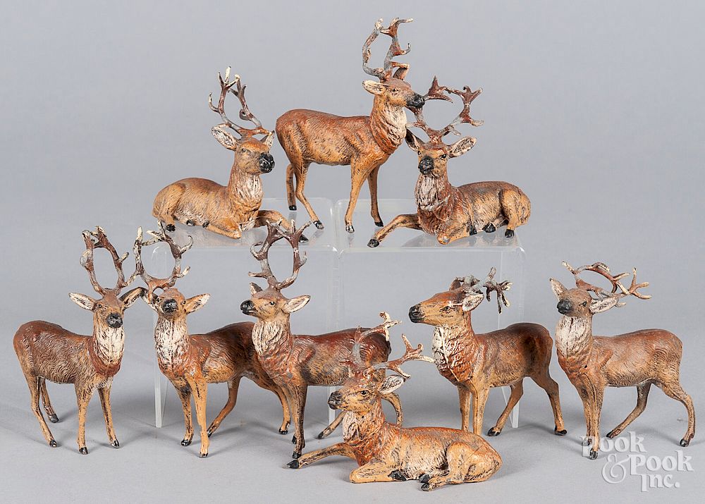 Appraisal: Nine German painted lead deer Nine German painted lead deer