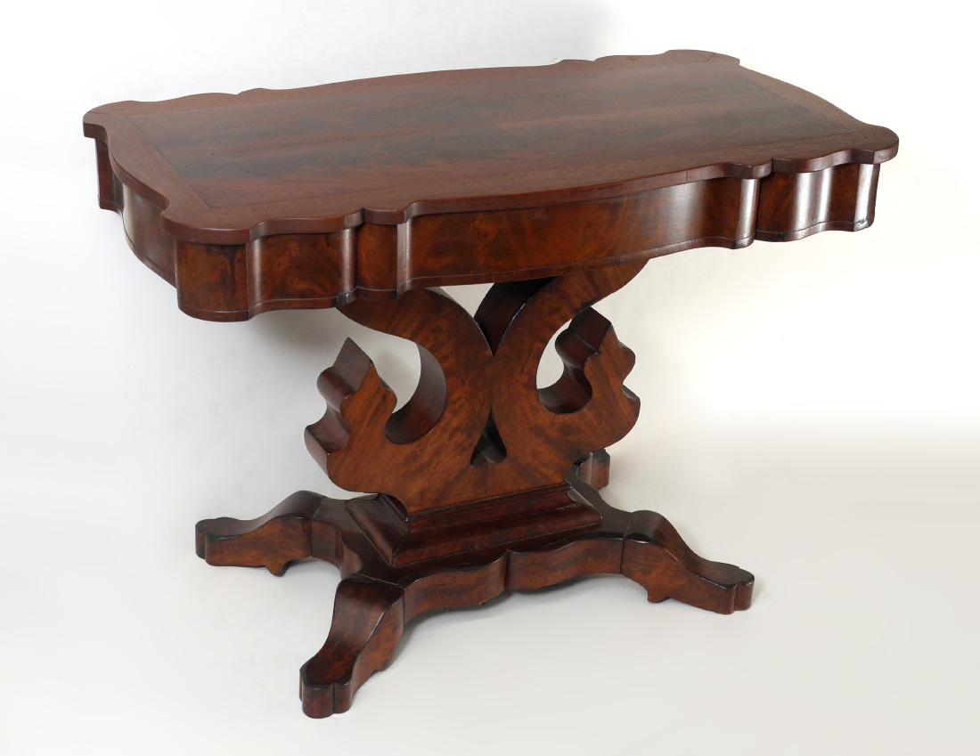 Appraisal: EMPIRE PERIOD FLAME GRAIN MAHOGANY PARLOR TABLE Ca - Banded