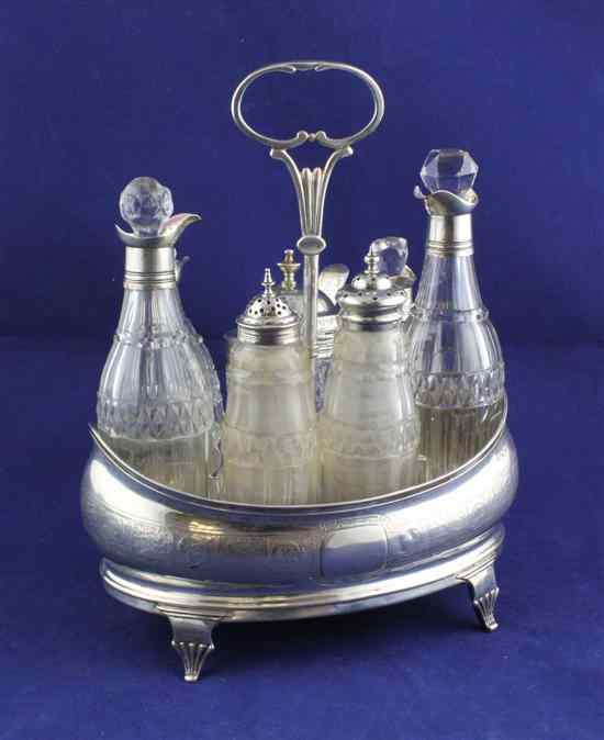 Appraisal: A George III silver cruet stand of oval form with