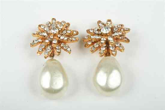 Appraisal: PAIR CHANEL FAUX BAROQUE PEARL AND RHINESTONE EARRINGS s in