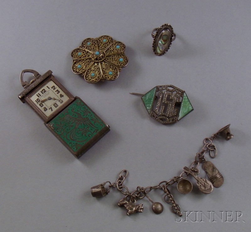 Appraisal: Group of Sterling Silver Jewelry including a gilt-silver filigree brooch