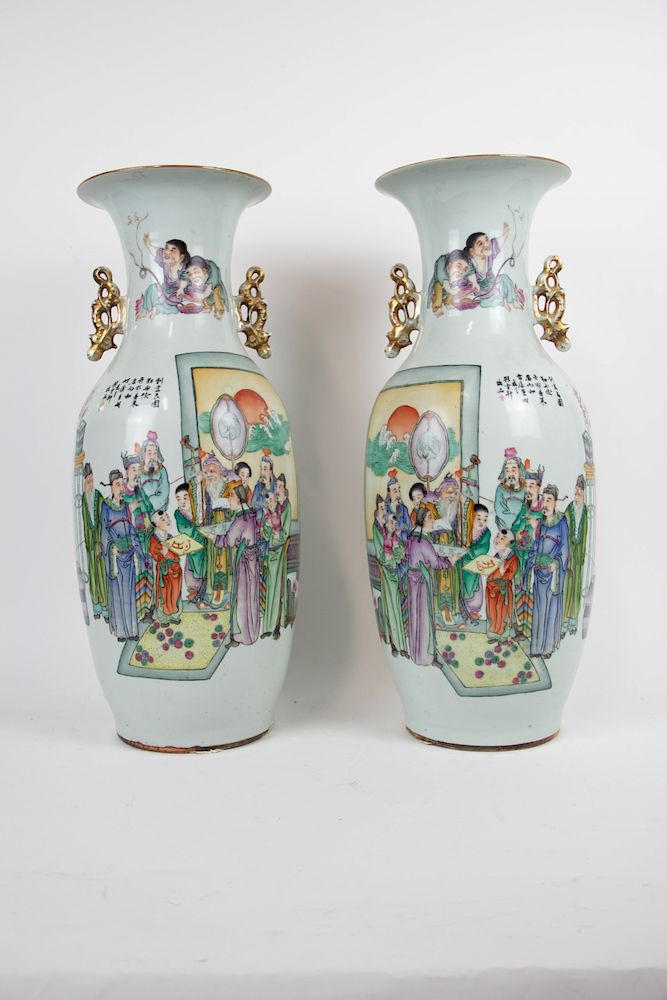 Appraisal: Pair of Chinese Enameled Vases th Century From a Great