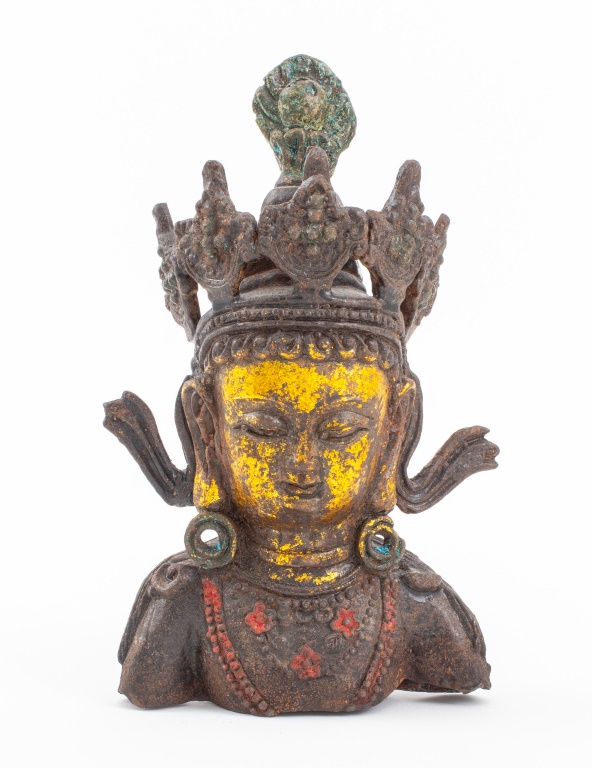 Appraisal: INDO-TIBETAN GILT METAL BUDDHA BUST SCULPTURE Antique Indo-Tibetan metal bust