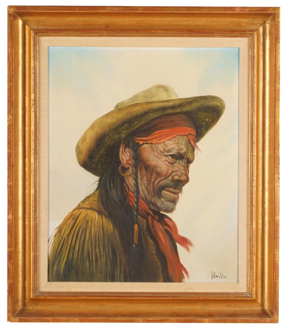 Appraisal: GREGORY PERILLO - NATIVE AMERICAN MANoil on canvas signed lower