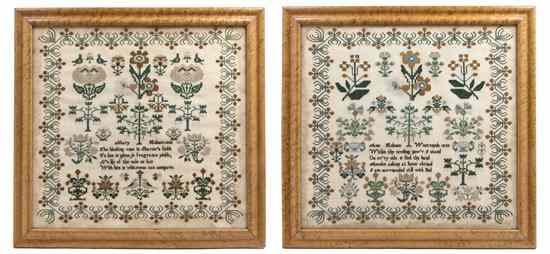 Appraisal: A Pair of Needlepoint Samplers having a central decoration of