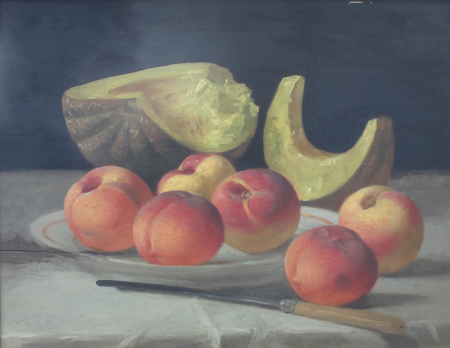 Appraisal: NAIVE TH CENTURY PAINTING OF PEACHES AND MELON Oil Board