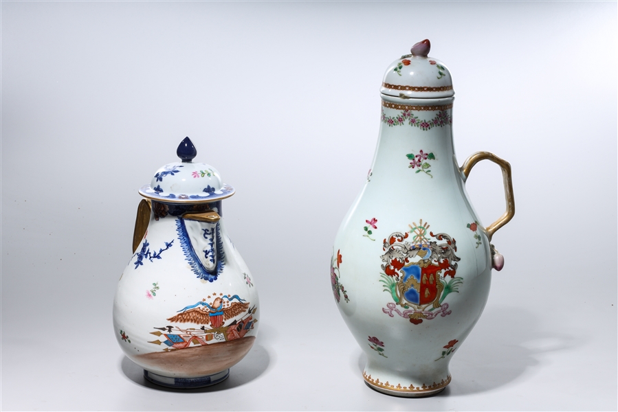 Appraisal: Two Chinese enameled porcelains including a single gilt handled covered