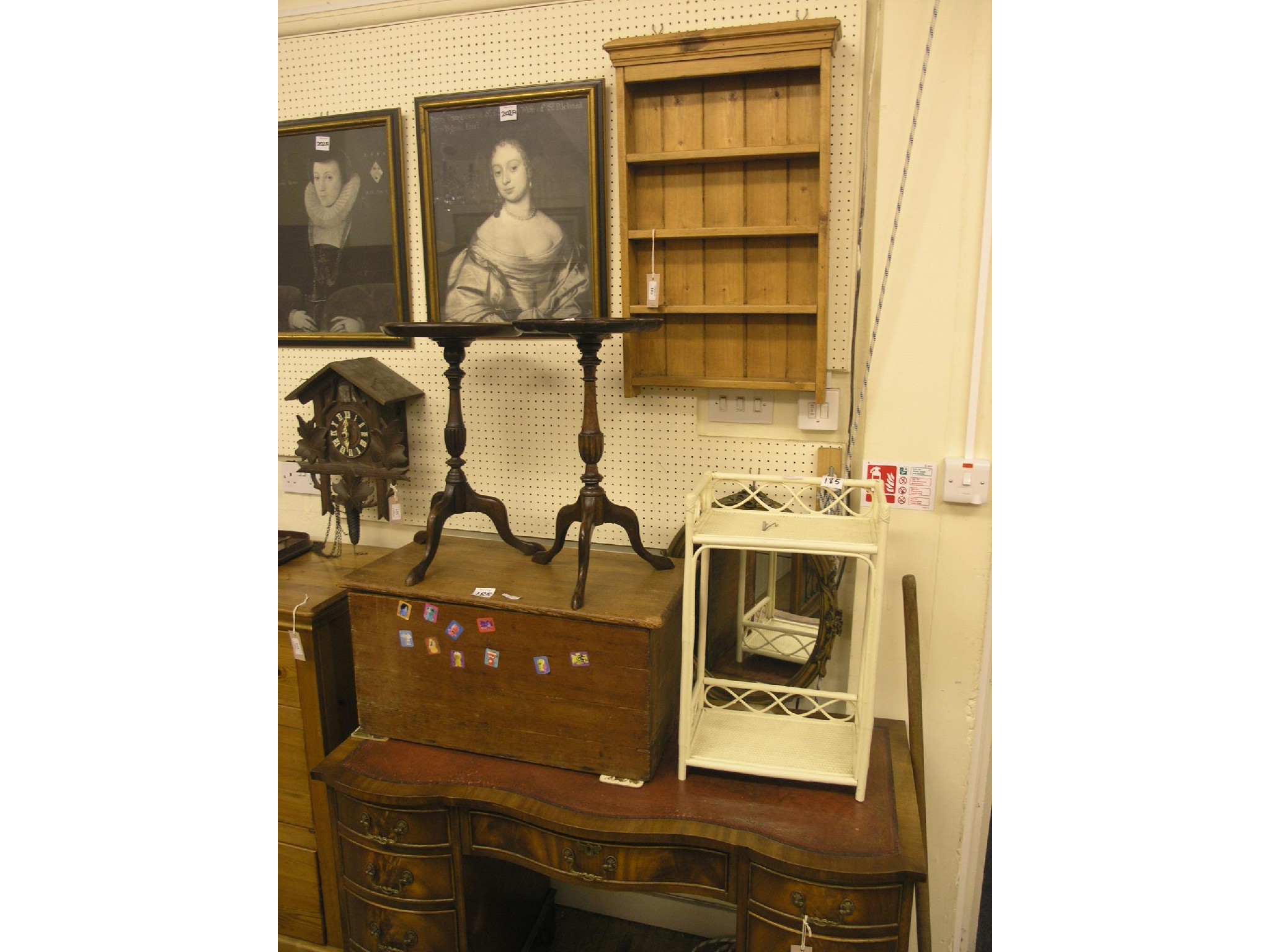 Appraisal: A small waxed pine wall rack four fitted shelves ft