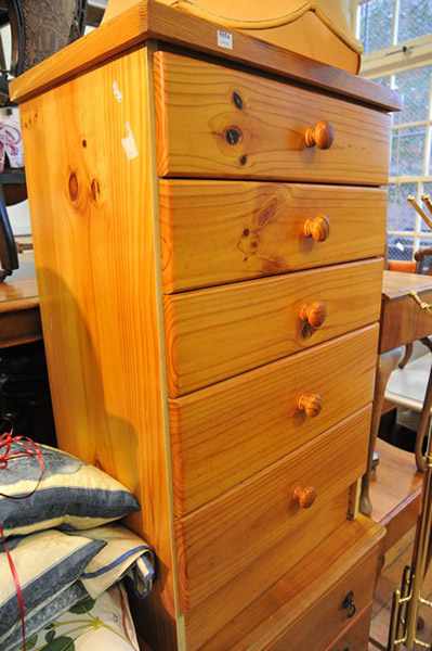 Appraisal: A PINE FIVE DRAWER TALL BOY