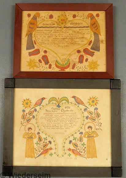 Appraisal: French Garnett B American Pennsylvania th c two framed frakturs