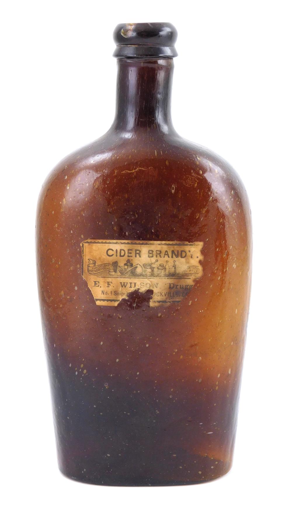 Appraisal: GLASS New England flask pint with paper label Cider Brandy