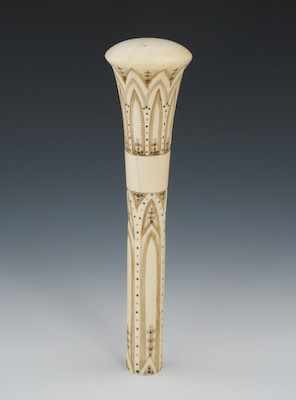 Appraisal: A Victorian Carved Ivory Lotus Parasol Handle Cylindrical shape with