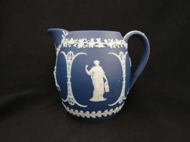 Appraisal: Wedgwood Jasperware Pitcher dark blue classical women decor with grape