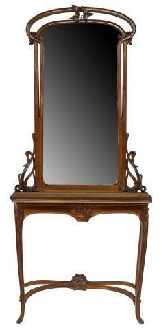 Appraisal: French Art Nouveau walnut console table and mirror attributed to