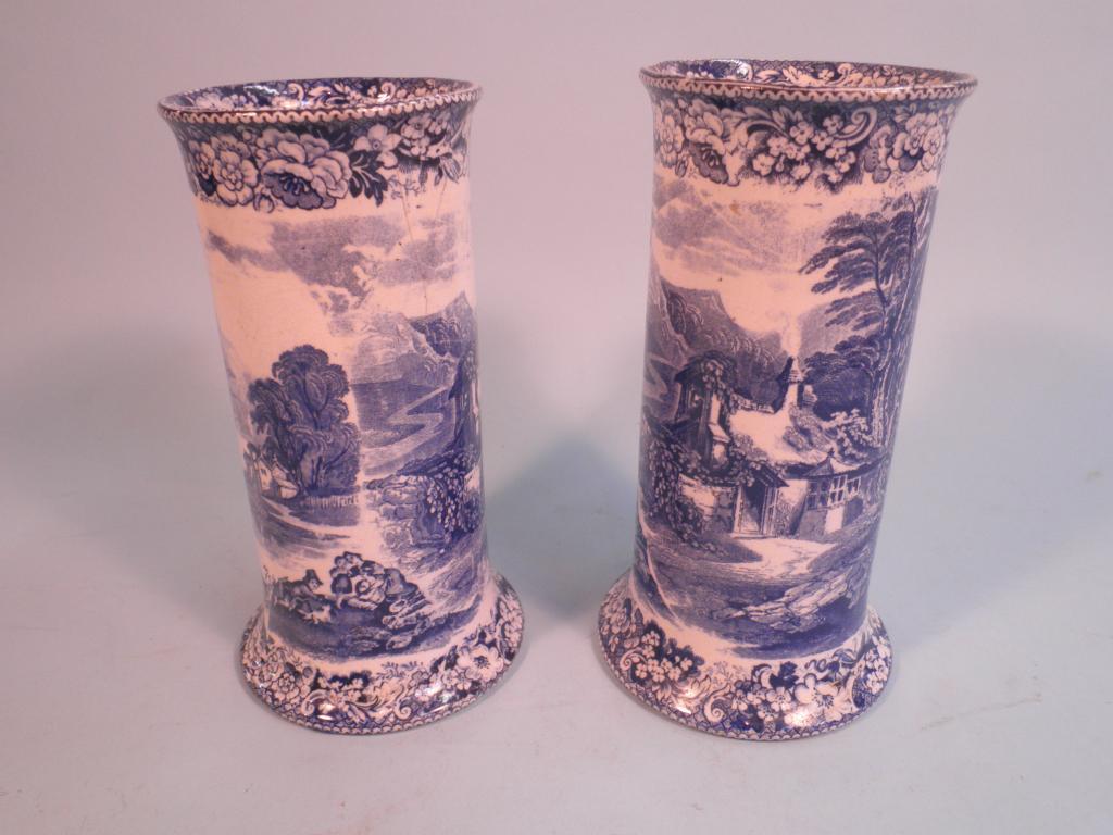 Appraisal: A pair of cylindrical blue printed vases entitled to the