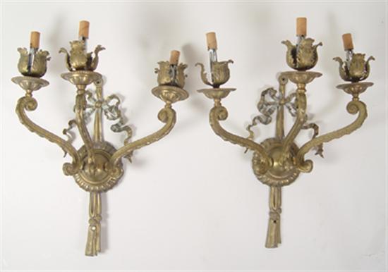 Appraisal: Pair of Bronze Regency Style Sconces Circa Pair of cast