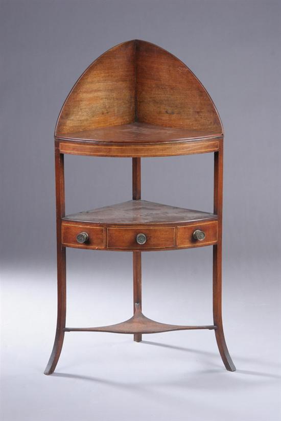 Appraisal: GEORGE III INLAID CORNER WASHSTAND early th century Quarter-round top