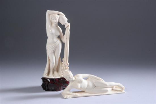 Appraisal: TWO CARVED IVORY FIGURES OF CLASSICAL MAIDENS One standing pouring