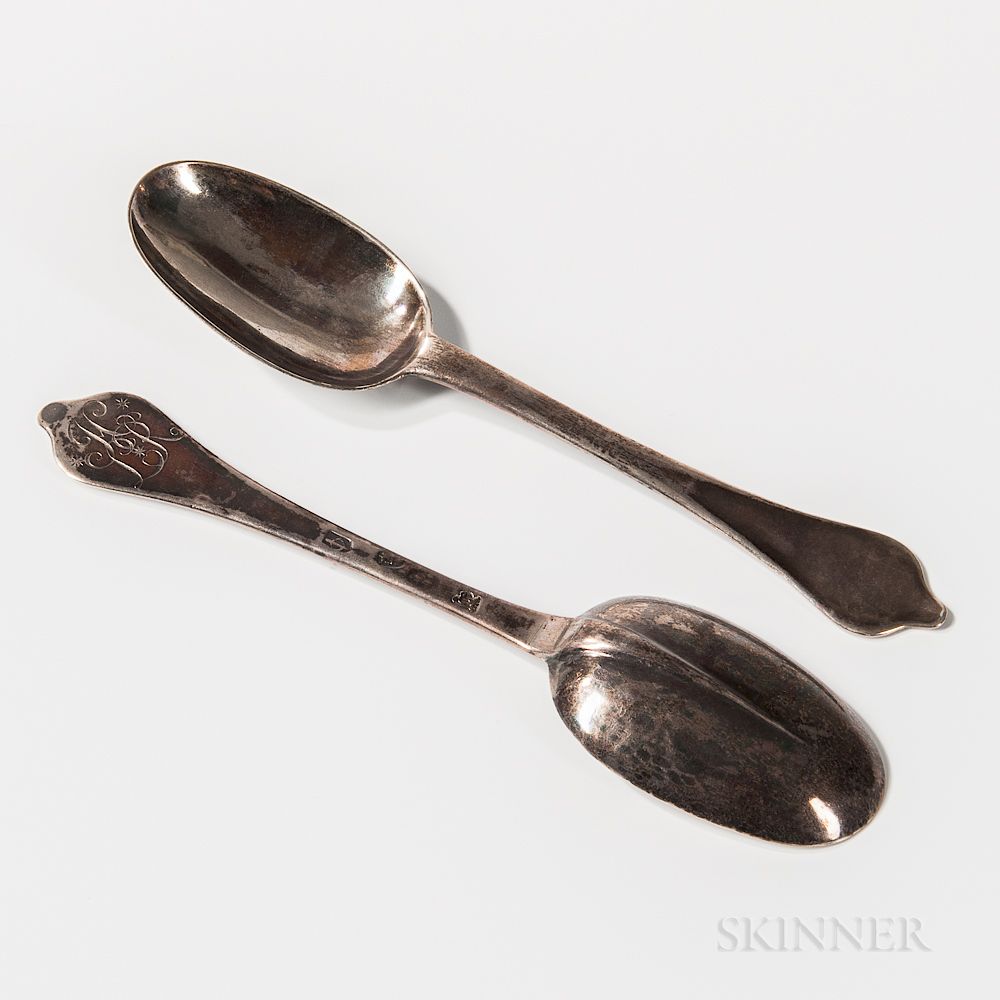 Appraisal: Pair of English Wavy-end Silver Spoons Pair of English Wavy-end