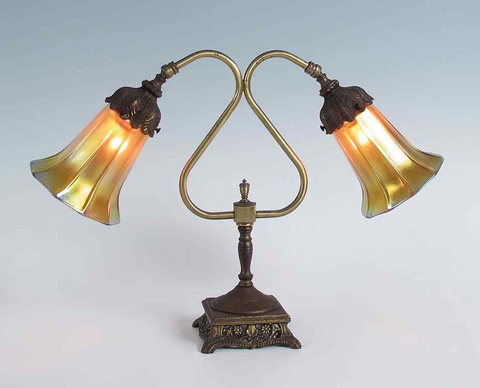 Appraisal: QUEZAL ART GLASS SHADES Vintage light lamp gold iridescent Quezal