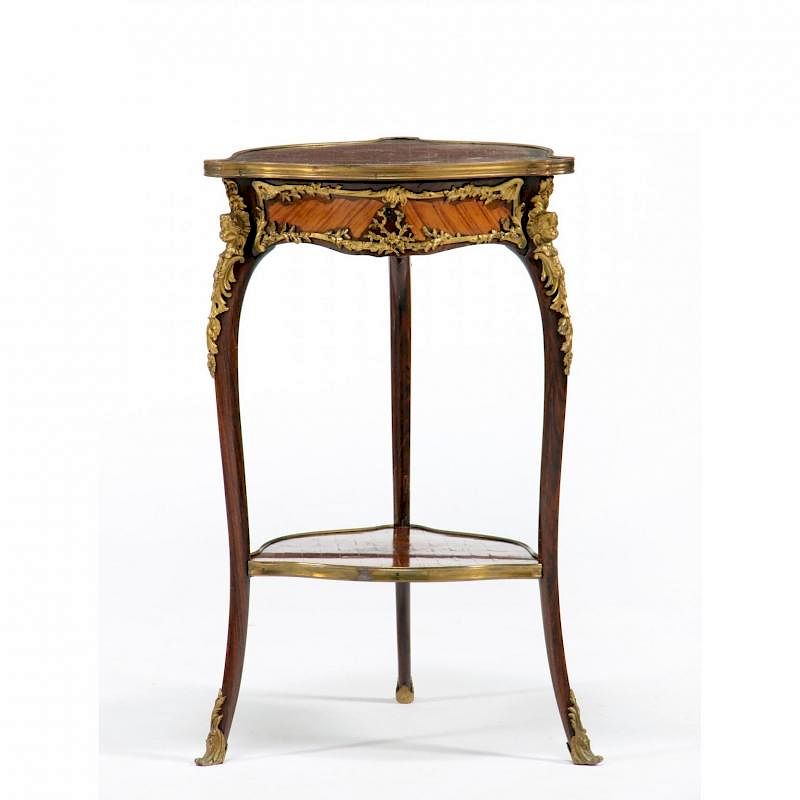 Appraisal: Louis XV Style Parquet and Ormolu Mounted Side Table late