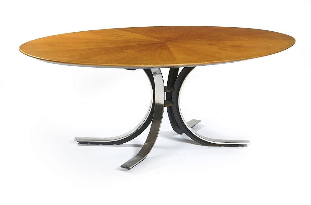 Appraisal: Mid century Osvaldo Borsani walnut Sunburst dining table Mid century